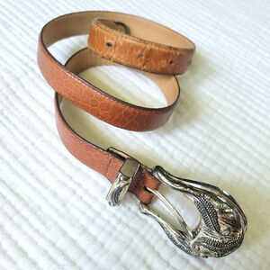 Ellen Tracy Womens M Brown Genuine Alligator Leather Belt Chunky Silver Buckle